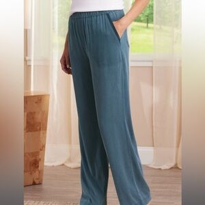 Soft Surroundings Lush Living flowy‎ pants loose fit pull on blue tencel D